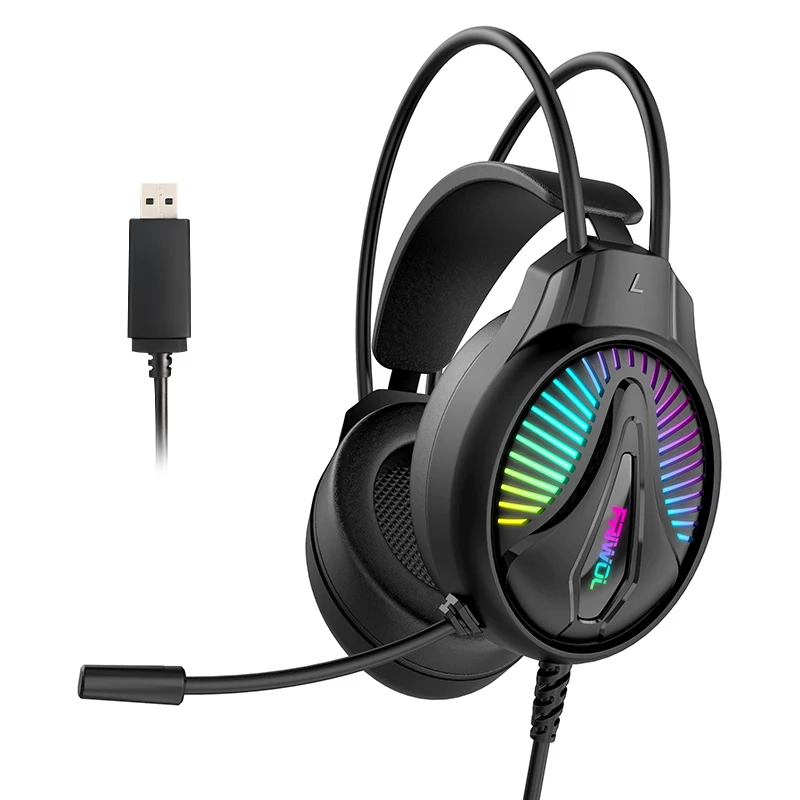 Customized gaming headset high quality over-ear Headphones wired USB LED light earphone gamer headset with microphone for pc