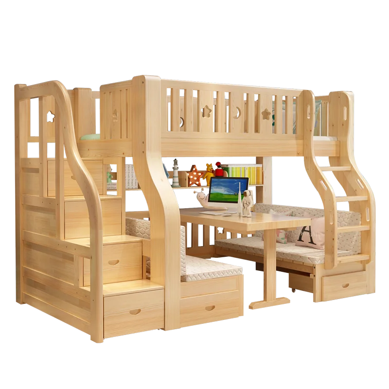 Girls Children Bedroom Furniture Solid Wooden Double Twin Bunk Beds For Kids