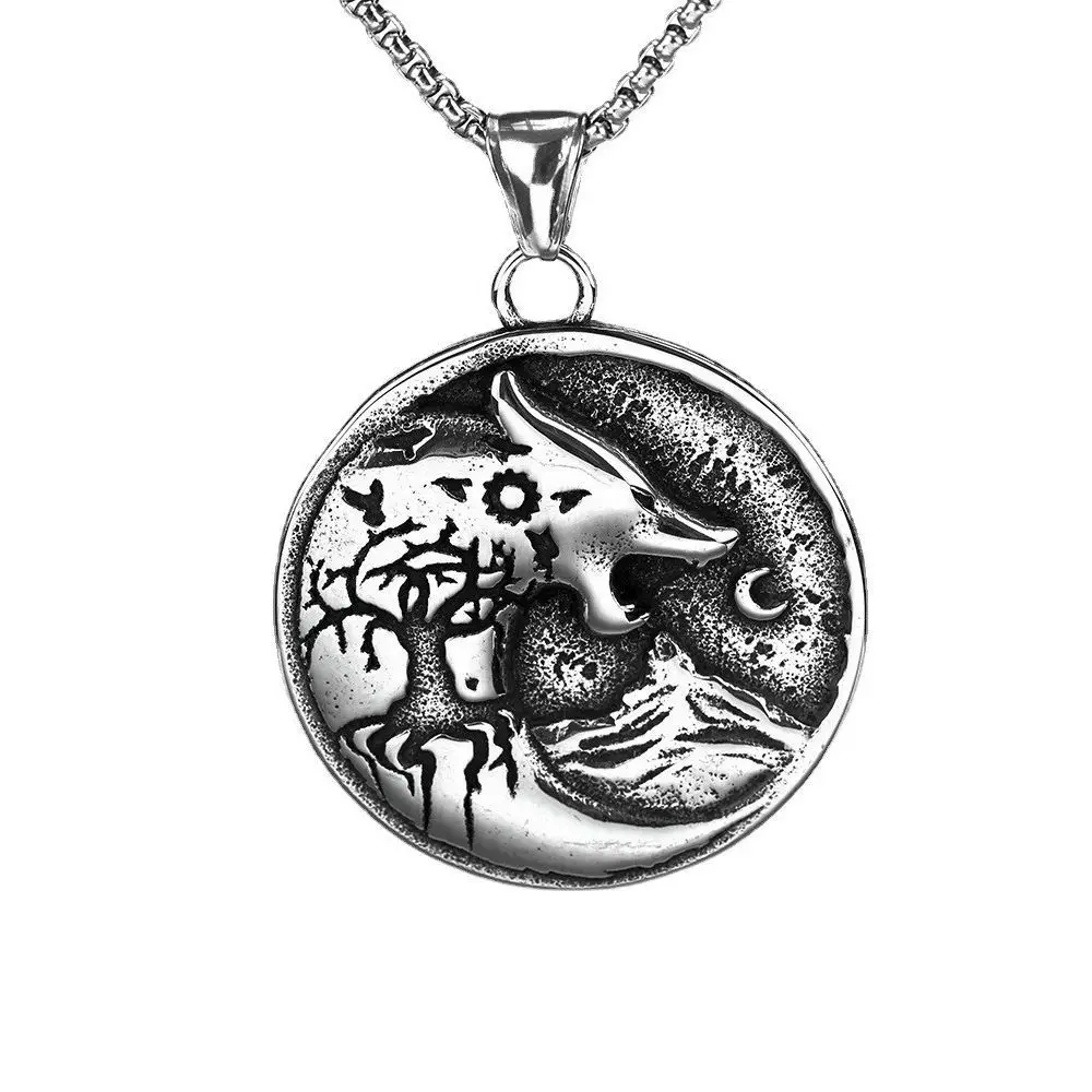 Hot sale Moon Pendant Necklace Fashion Trend Stainless Steel Viking Jewelry Pearl Unisex Hip Hop Biker Parties Children