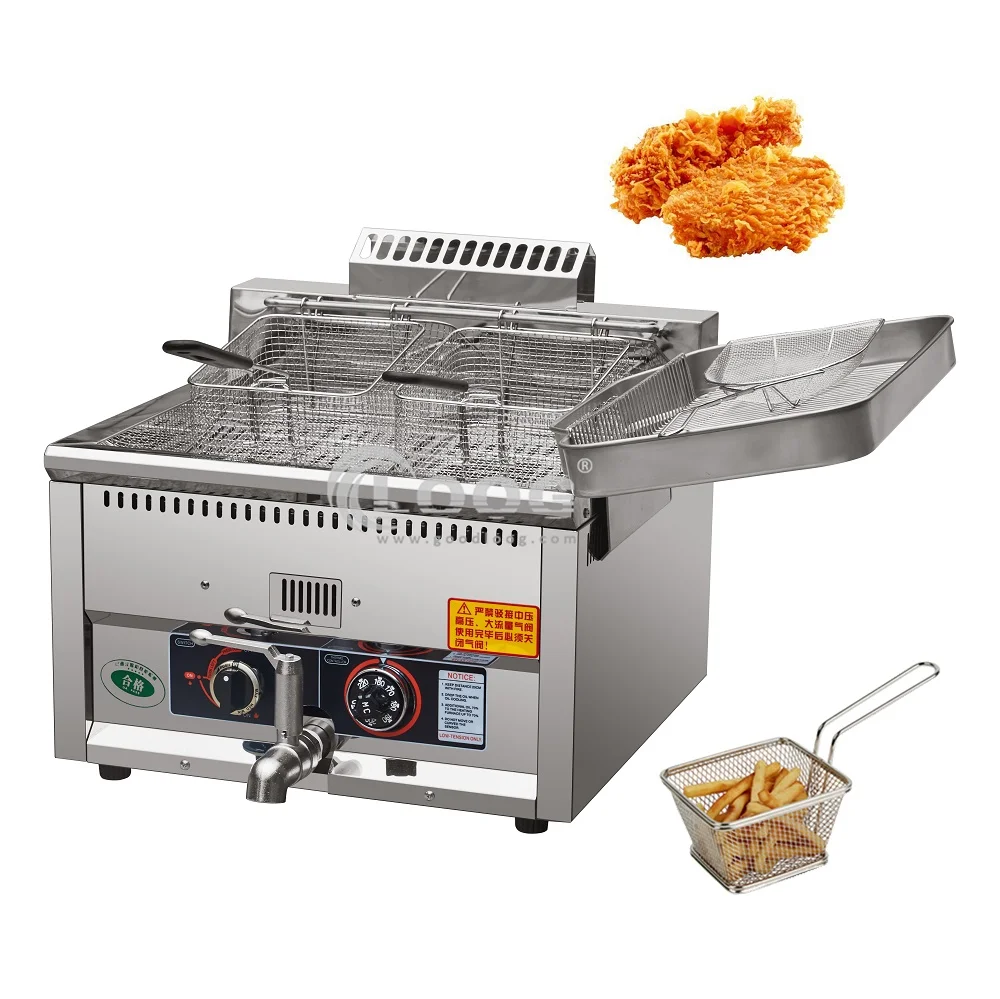 Professional 2 Baskets Potato Fried Fast Snack Equipment Commercial Gas Table Top Deep Fryer Chips Machine For Food Truck