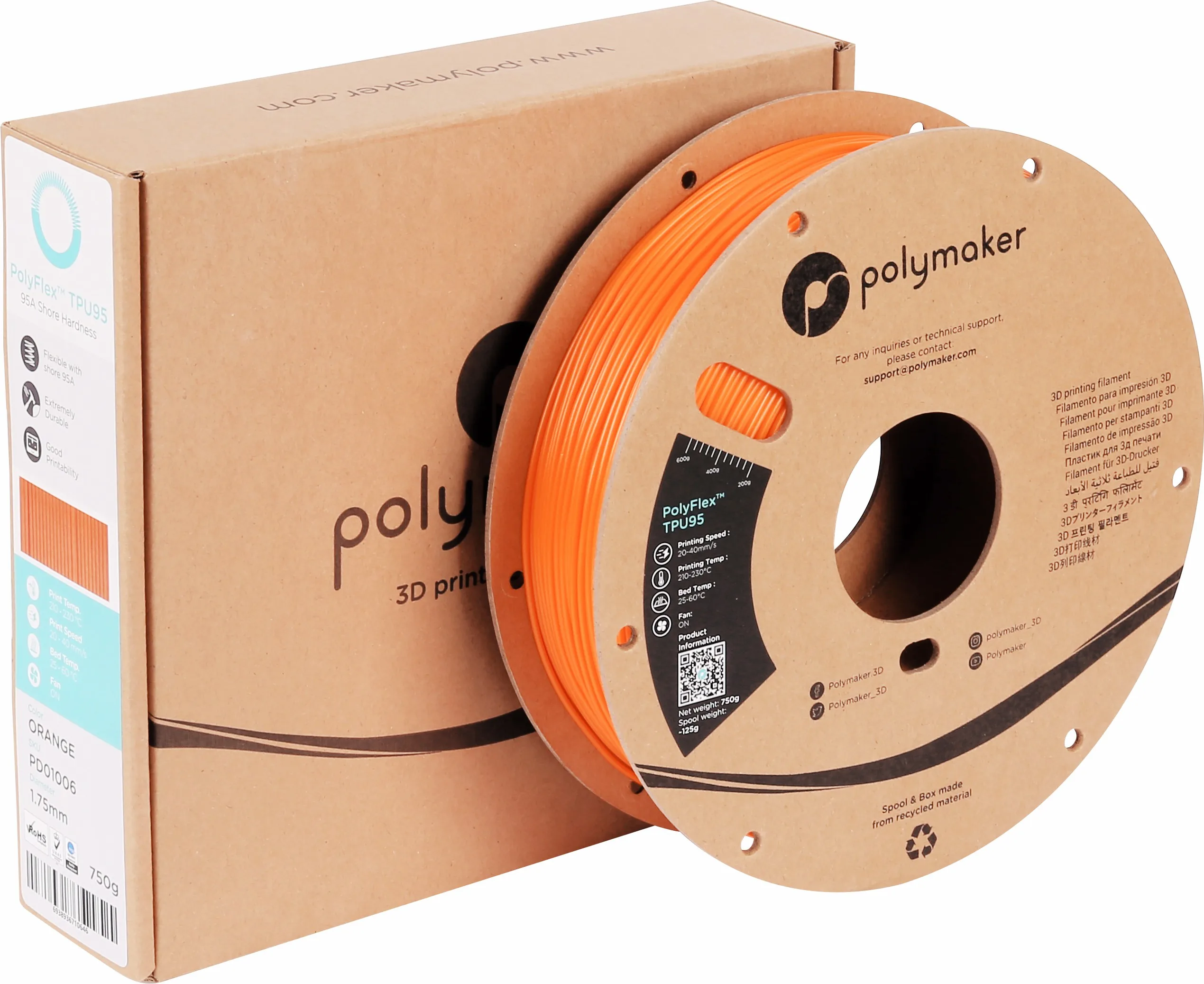 Best Selling Printability Custom Cardboard Flexible 3d 0.75kg / 1.75mm / 2.85mm PolyFlex Printer TPU95 TPU Filament