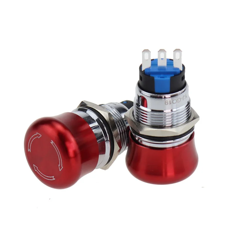 19MM  steel waterproof red mushroom head emergency stop push button switch with 1no 1nc