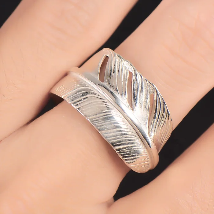 Marvelcolour Special design silver Jewelry S950 Sterling Eagle Feather handicraft free size Ring for men women fashion wearing