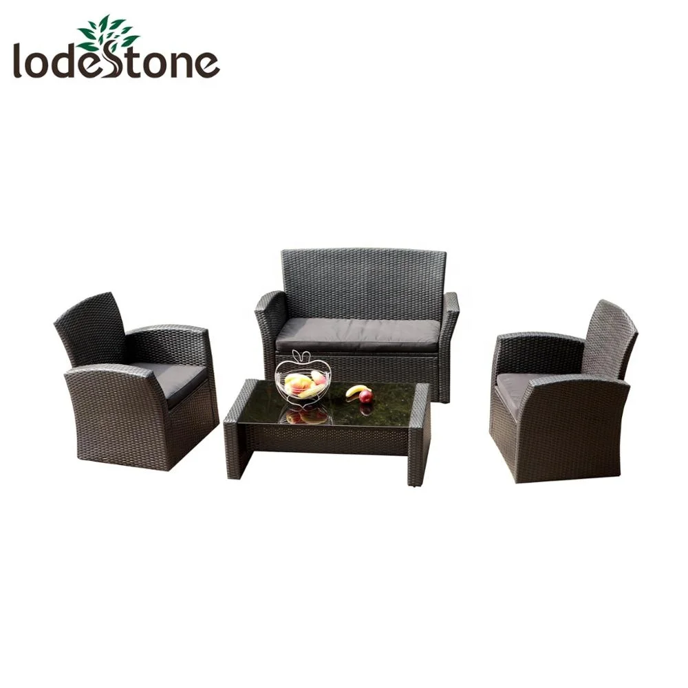 4pcs Fashionable KD Garden Rattan Couch Sofa Set Outdoor Furniture Garden