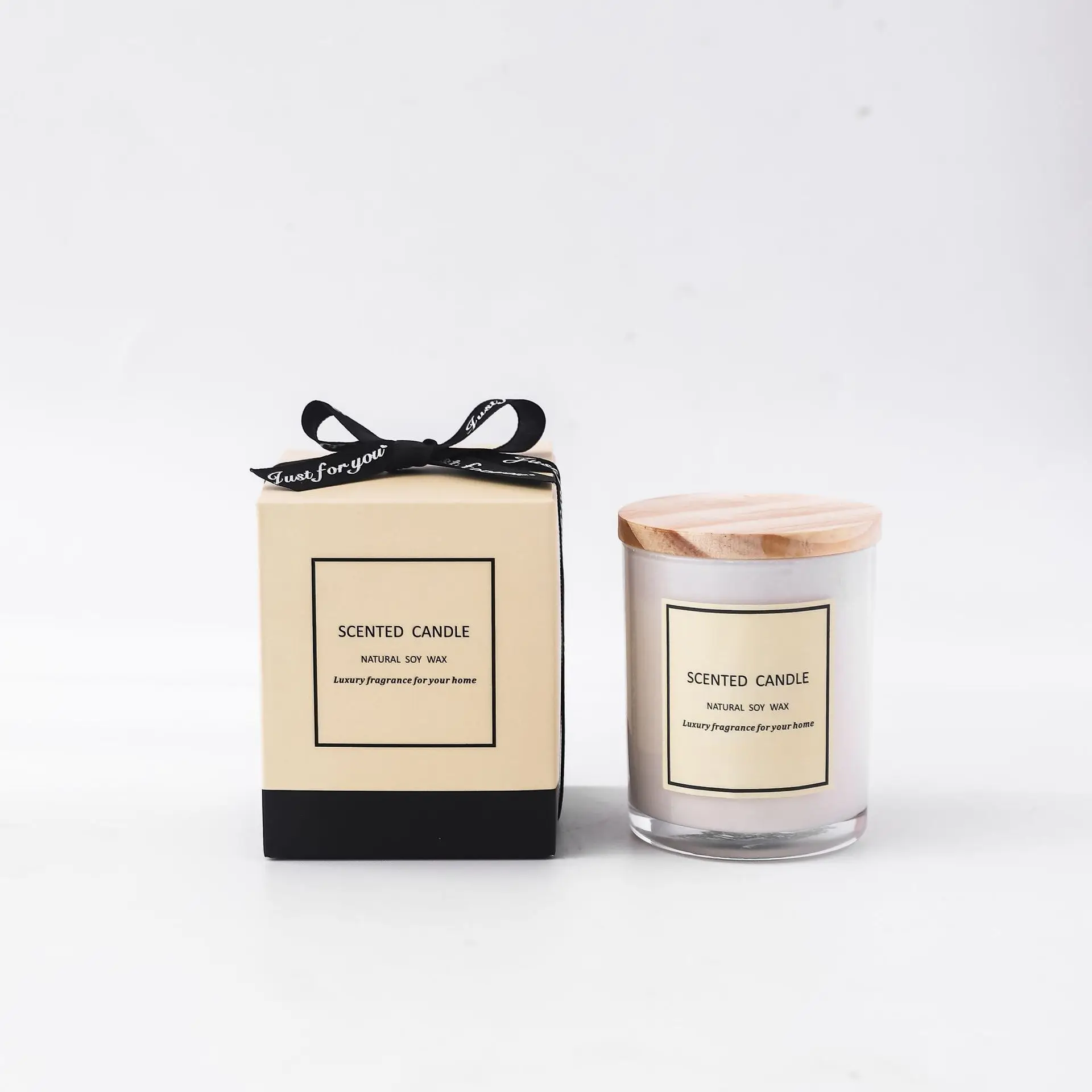 Wholesale Modern Hot Sale Luxury White Scented Soy Candles with Custom Labels Scented Candles with Wooden Lid and Gift Box