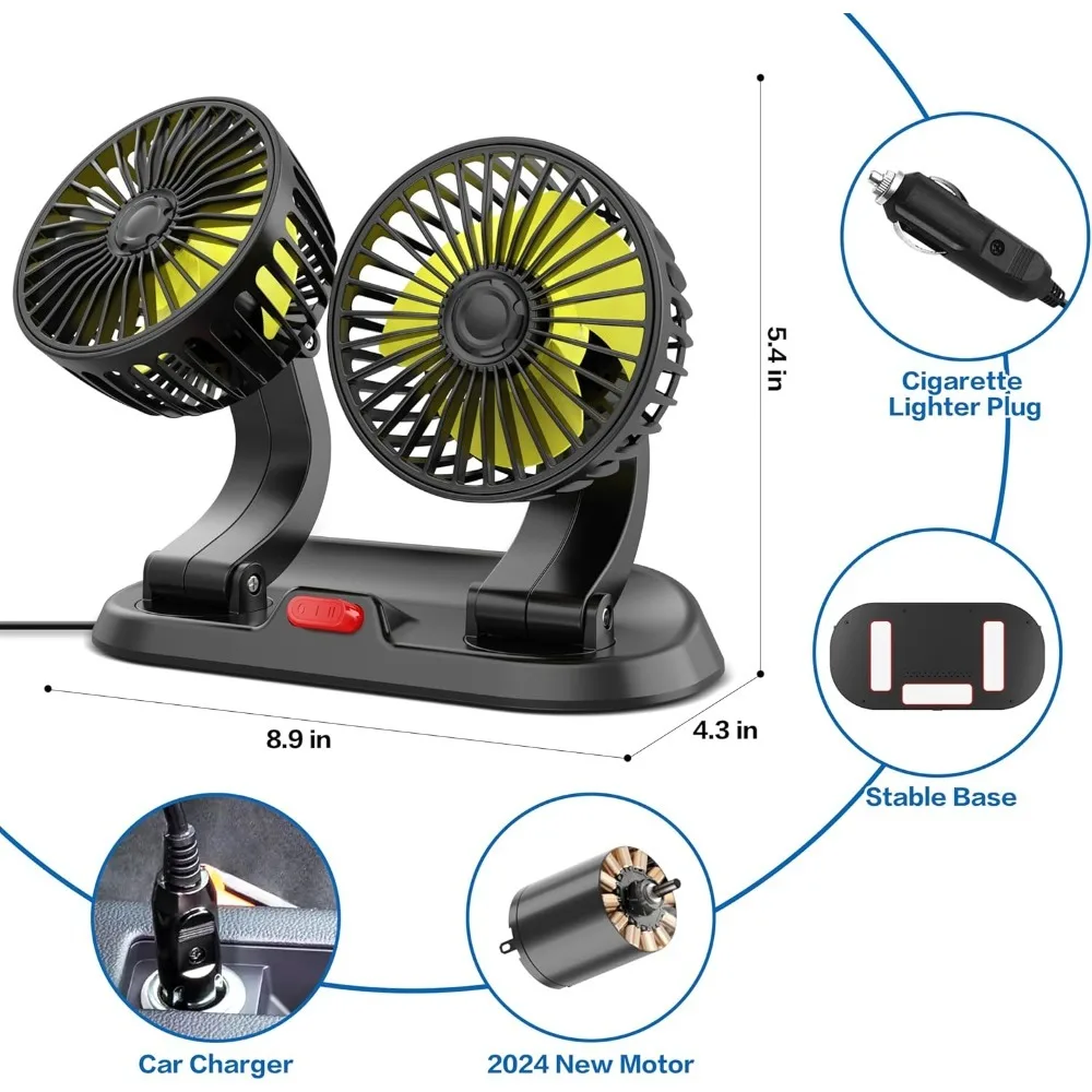 1PC 360 Degrees Rotatable Cigarette Lighter Dashboard Fan for Car Vehicle SUV Vehicle-mounted double-head 12 Volts Car Fan