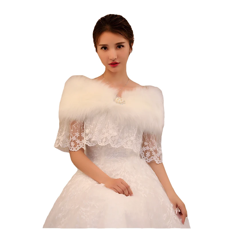 
Best selling wholesale winter bridal small shawl new plush lace rhinestone fur collar small shawl 