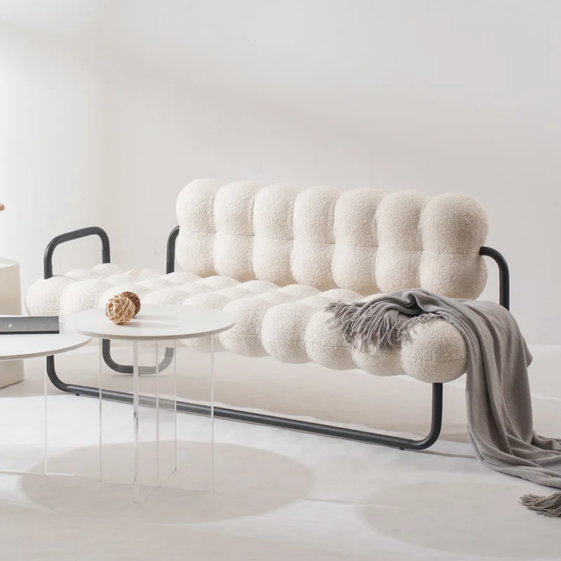 Modern Minimalist Stainless Steel Frame With Teddy Fabric Design Leisure Chair And Long Bench For Home Use