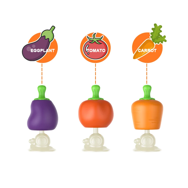 wholesale organic mushroom packaging molar pumpkin fruit funny vegetable 100% bpa free food grade toys silicone baby
