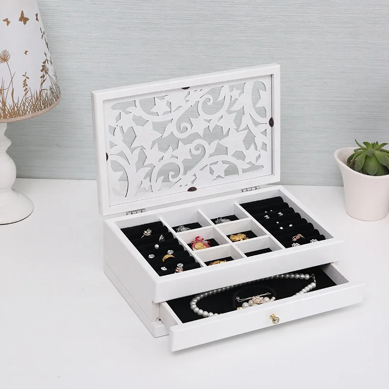Wholesale white and red color jewelry box design wooden jewelry gift box custom available for rings necklaces earrings bracelets
