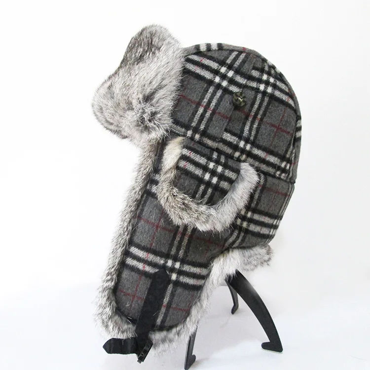 XJ Fashion Ushanka Russian Unisex Men Plain fur Warm Black Lei Feng wool Ear Flap Chin Strap Trapper Winter hat