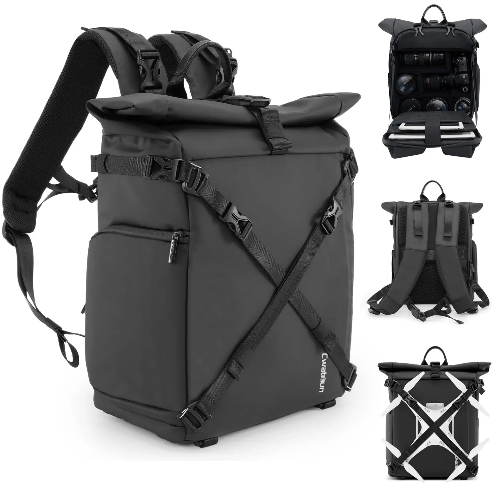 D113 Roll Top Waterproof Large Breathable Photography Professional Leather Travel Dslr Slr 13'  15.6' Laptop Camera Backpack