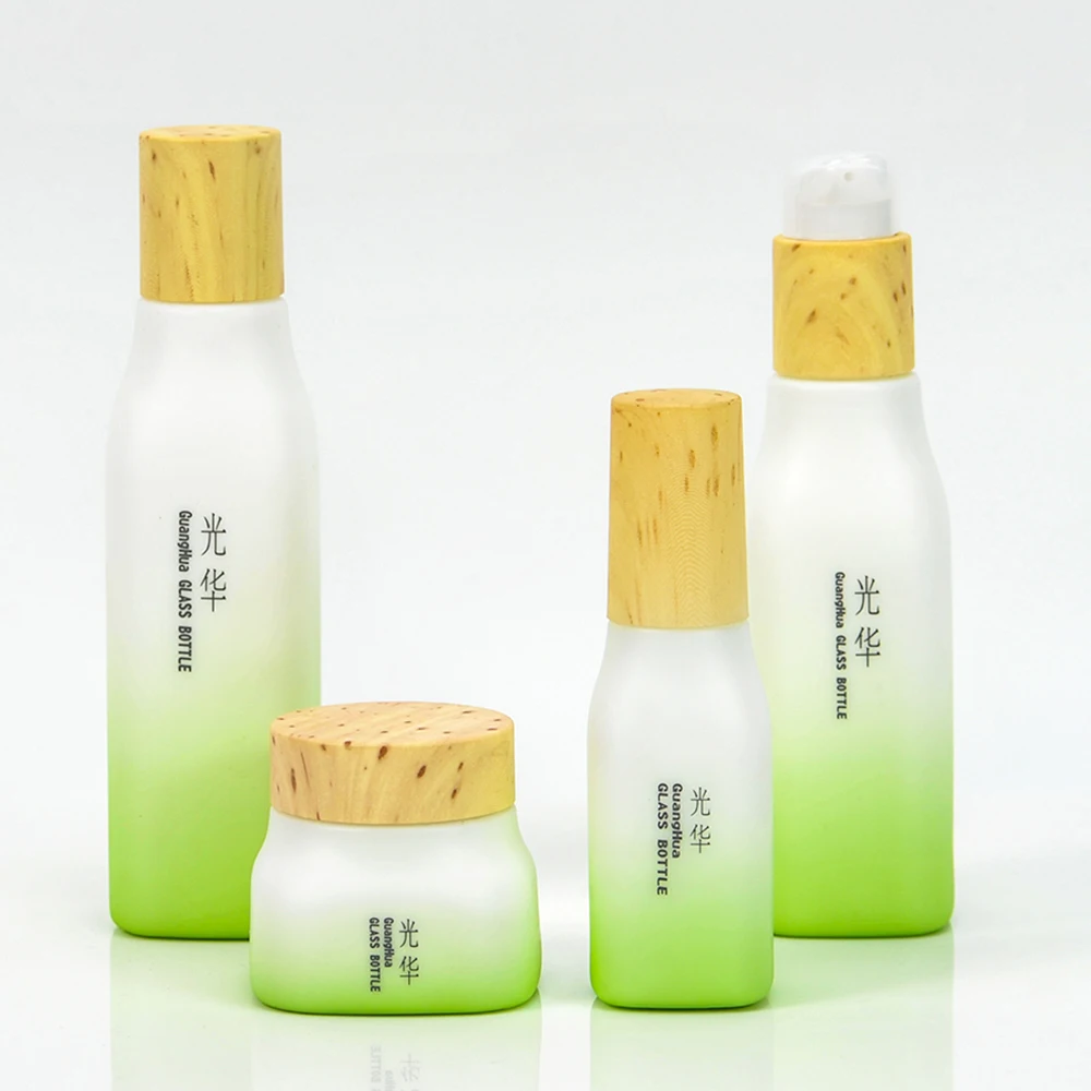 Opal glass bottle with bamboo finish caps for skin care 40ml 100ml 120ml 50g custom opal glass bottles