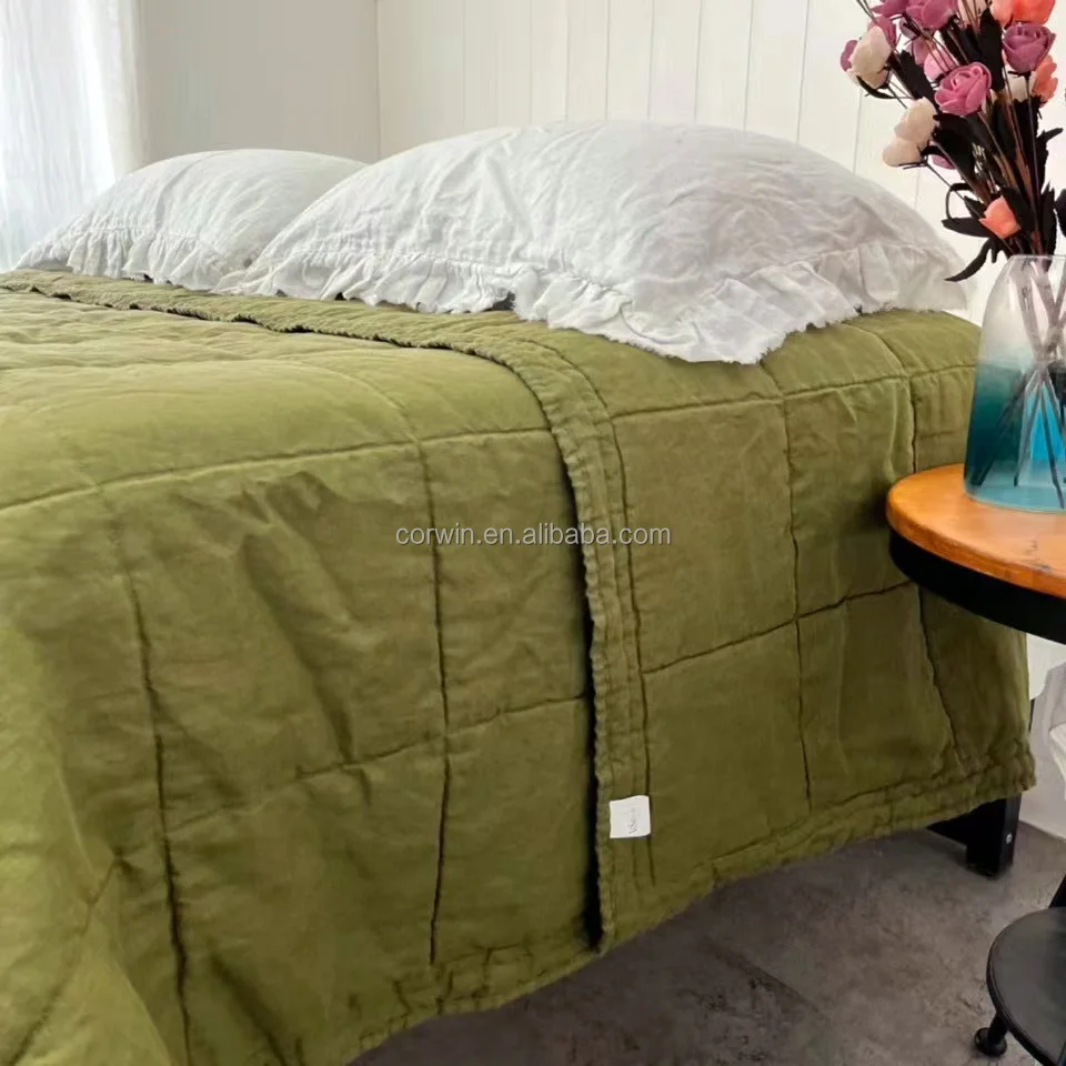 Stone-washed 100% Linen quilt King size high quality luxury Bedding Customized size and color Sustainable material