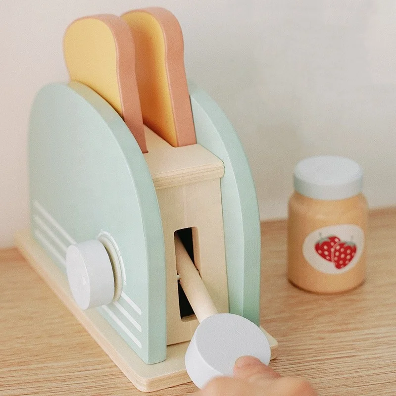 Wooden Toaster Machine Toy Set Parent-child Game Children Montessori Toys Role Pretend Play Toys for Kids Toddlers