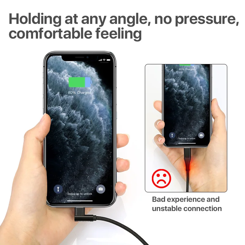
SOSLPAI 2019 cheap price usb data cable 90 degree design nylon wire for iphone usb cable charger 