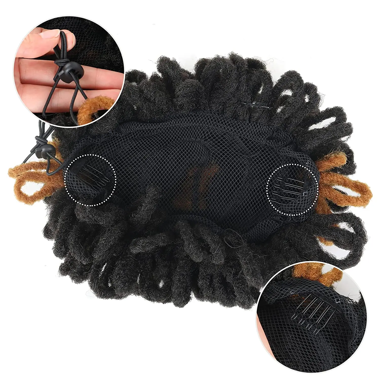 Faux Dread Locs Afro Puffs Synthetic Clip In Hair Piece Chignon Messy Drawstring Ponytail Hair Bun Extension