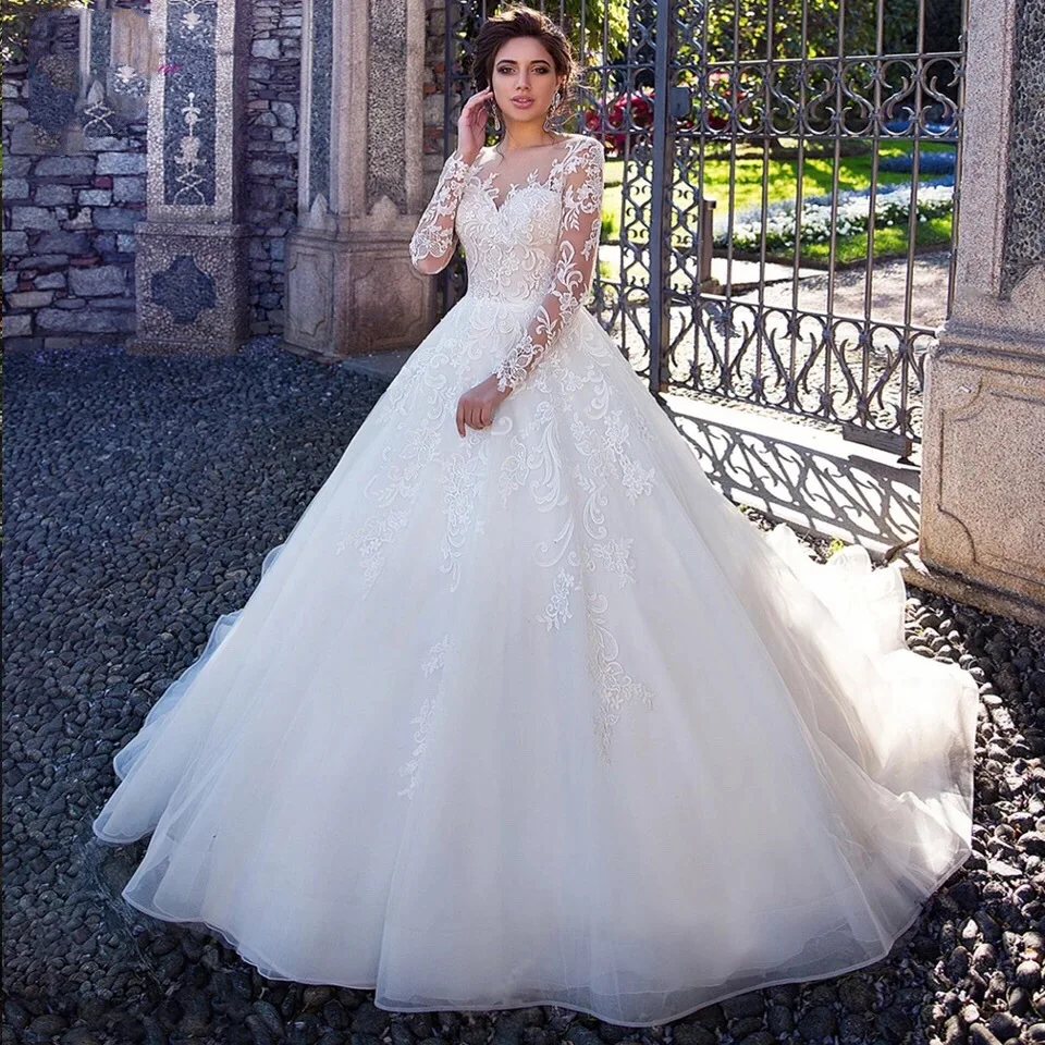 2024 new white lace wedding dress large skirt lace train dress plus size vestidos de novia talla plus