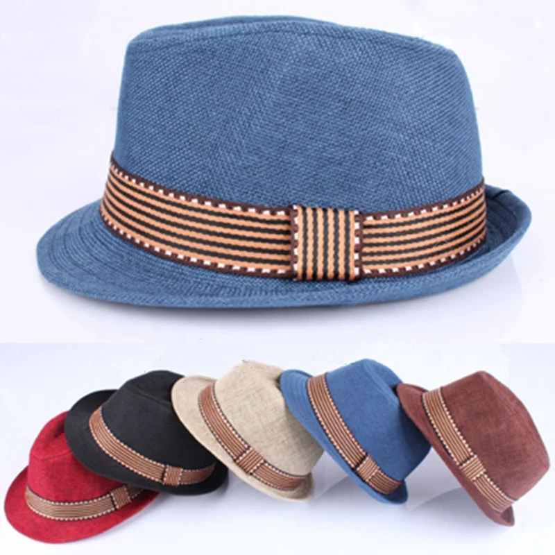 Kids Straw Beach Hats Ladies Summer Fedora Hat Men Jazz Sun Hat Parent-Child