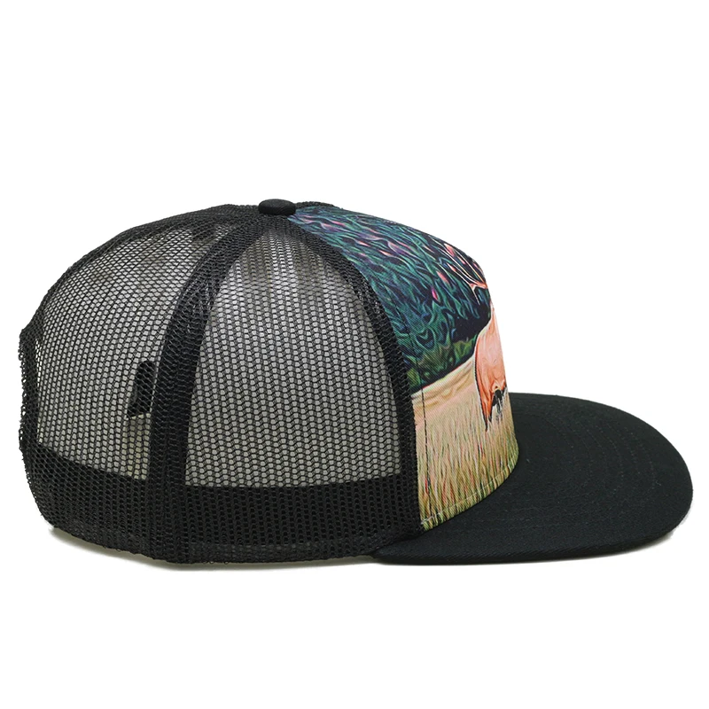 High Quality Sublimation Flat Brim Mesh Trucker Cap With Flat Peek
