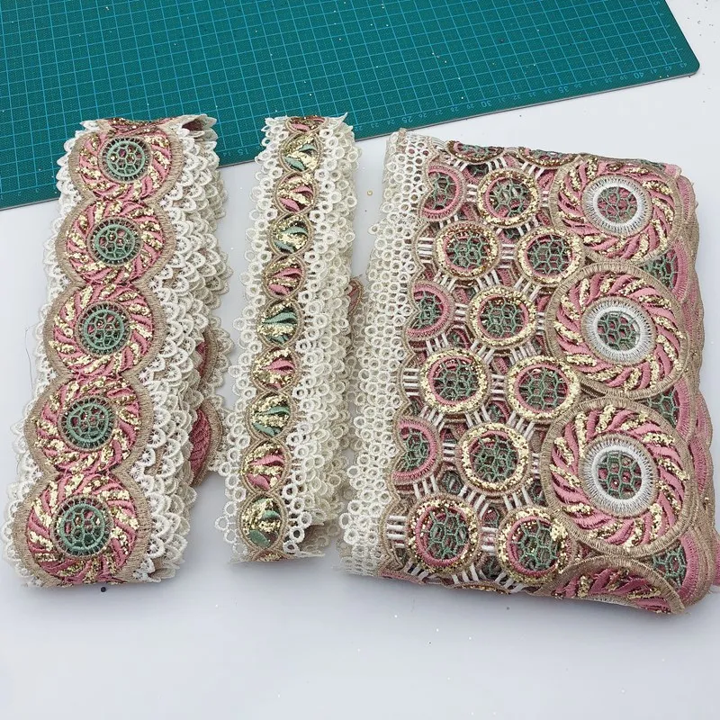Sale for set African lace trim  flower border trim dress trimming polyester satin lace tirm for garment custom order