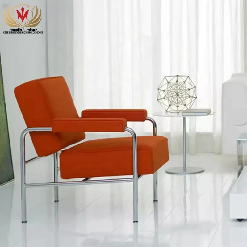 HJ HOME Light Luxury Single Armrest Meeting Chair For Office Vintage Orange Leather Steelcase Lounge Chairs