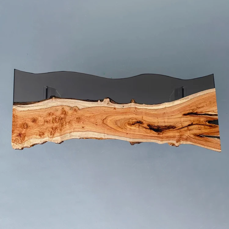 Pterocarpus Erinaceus Poir Wood Clear Blue River Epoxy Resin Top Slab Dining table With Table Leg