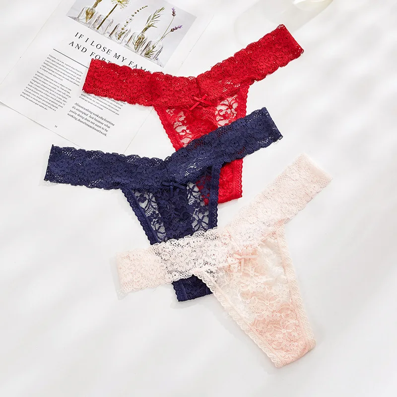 Woman Lace T-Back Floral Lace Cheeky Cute Hipster Underwear Thong Panties