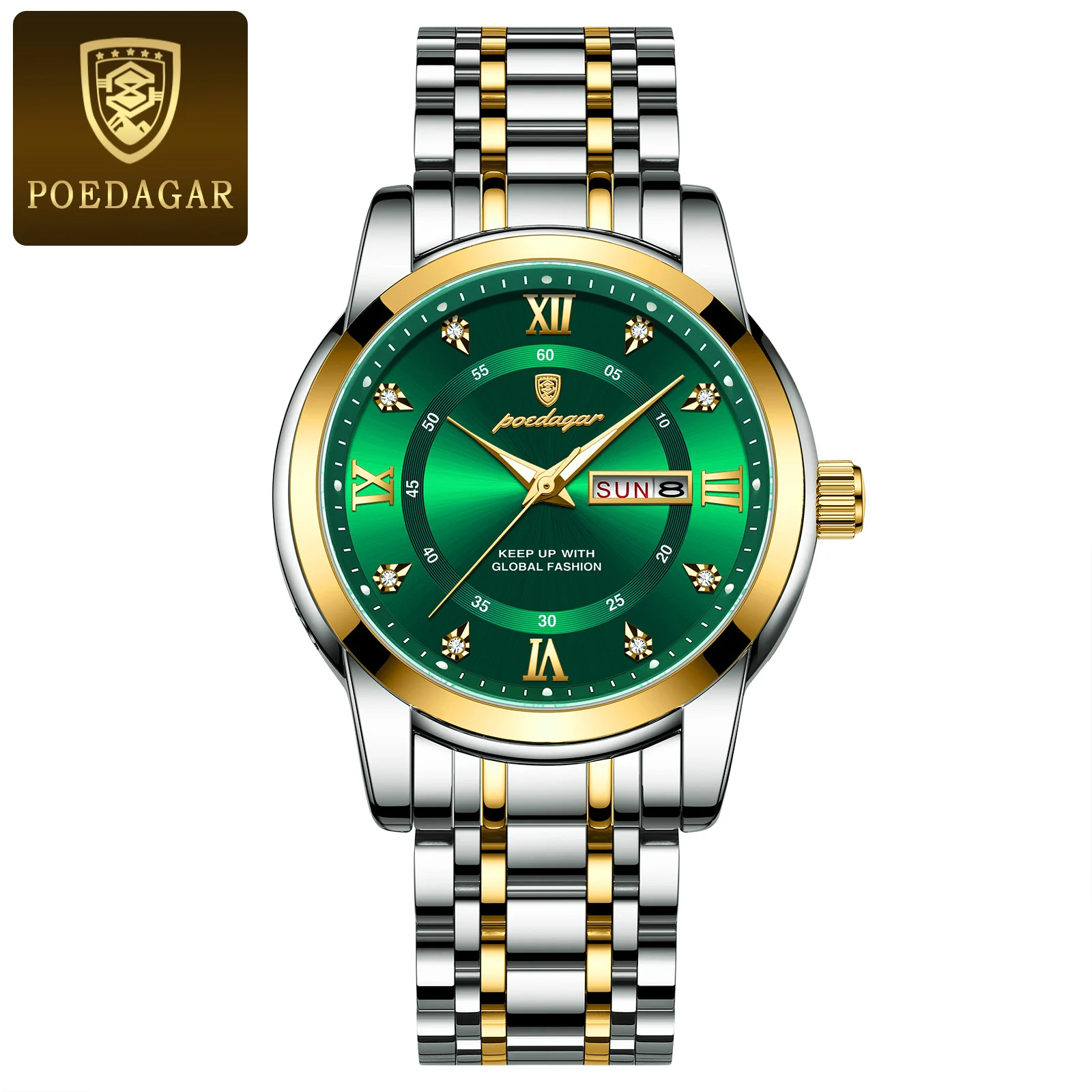 POEDAGAR 936 Fashion Casual Men Watch Waterproof Luminous Quartz Watches Stainless Steel Strap Calendar Watch for Men