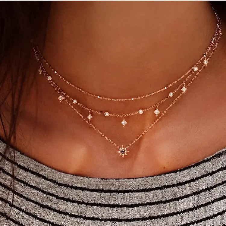 Drop Shipping Fashion Gold Plated Alloy Layered Star Choker Necklace Collar Gargantilla