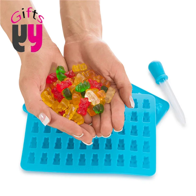 3D Bear Silicone Candy Gummy Mold 50 Cavity Gummy Mold with Dropper