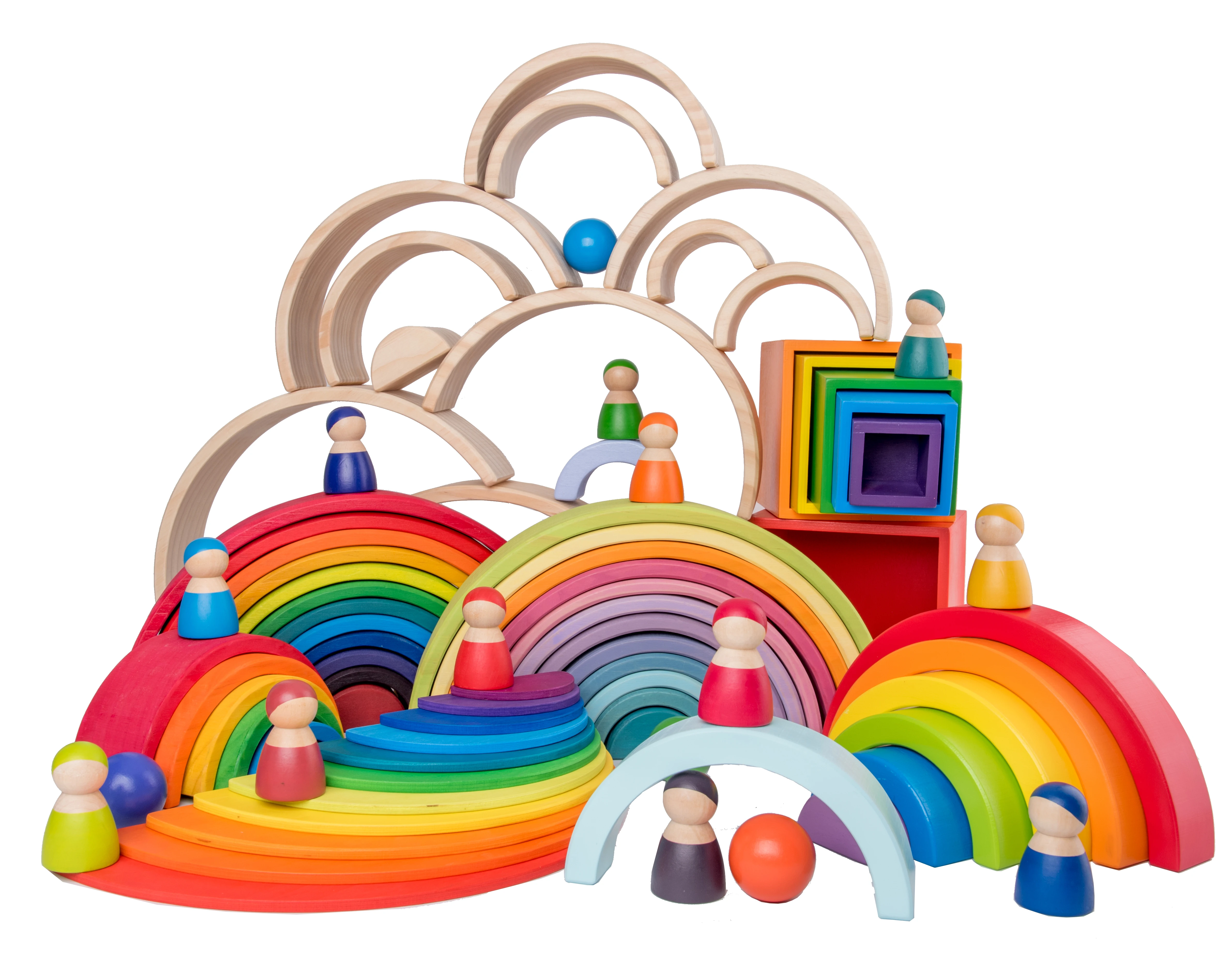 Baby Large Rainbow Stacker Wooden Toys For Kids Creative Rainbow Building Blocks Montessori Educational Toy Children
