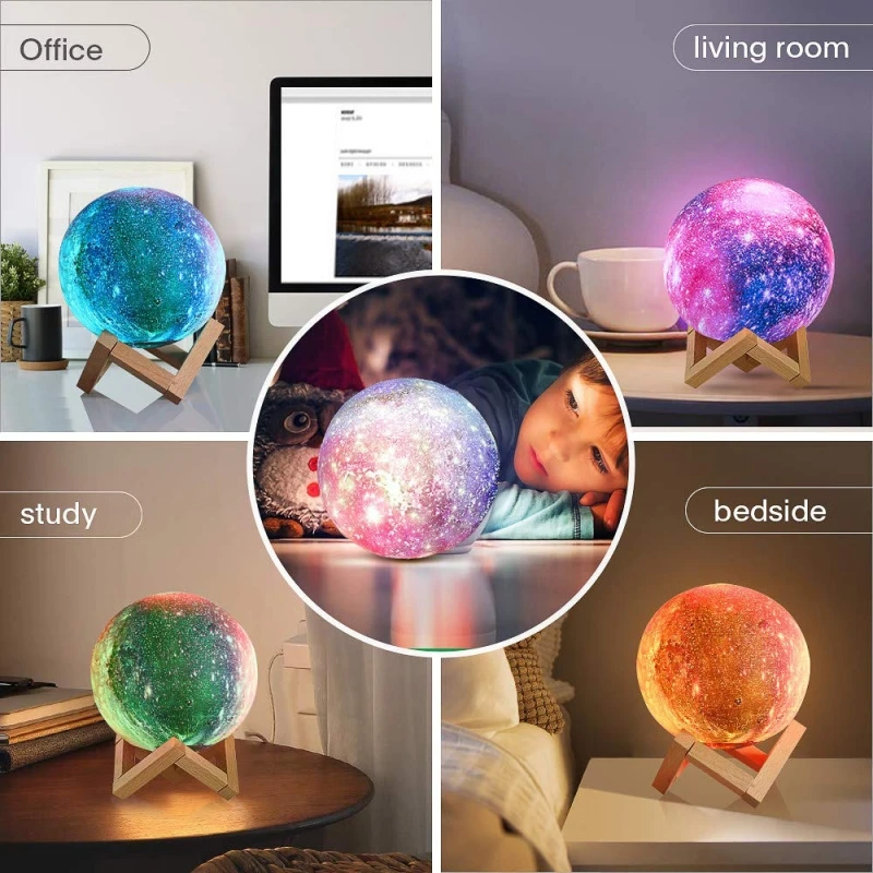 Modern Remote Control 3D Moon Lamp Rechargeable 16 Colors Bedroom Sky Star Night Light  Smart Home Lights