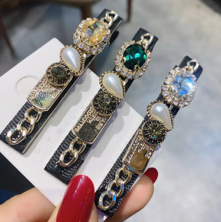 Baroque style long duck bill hair clips pins wholesale high quality women vintage bling crystal metal hair clips