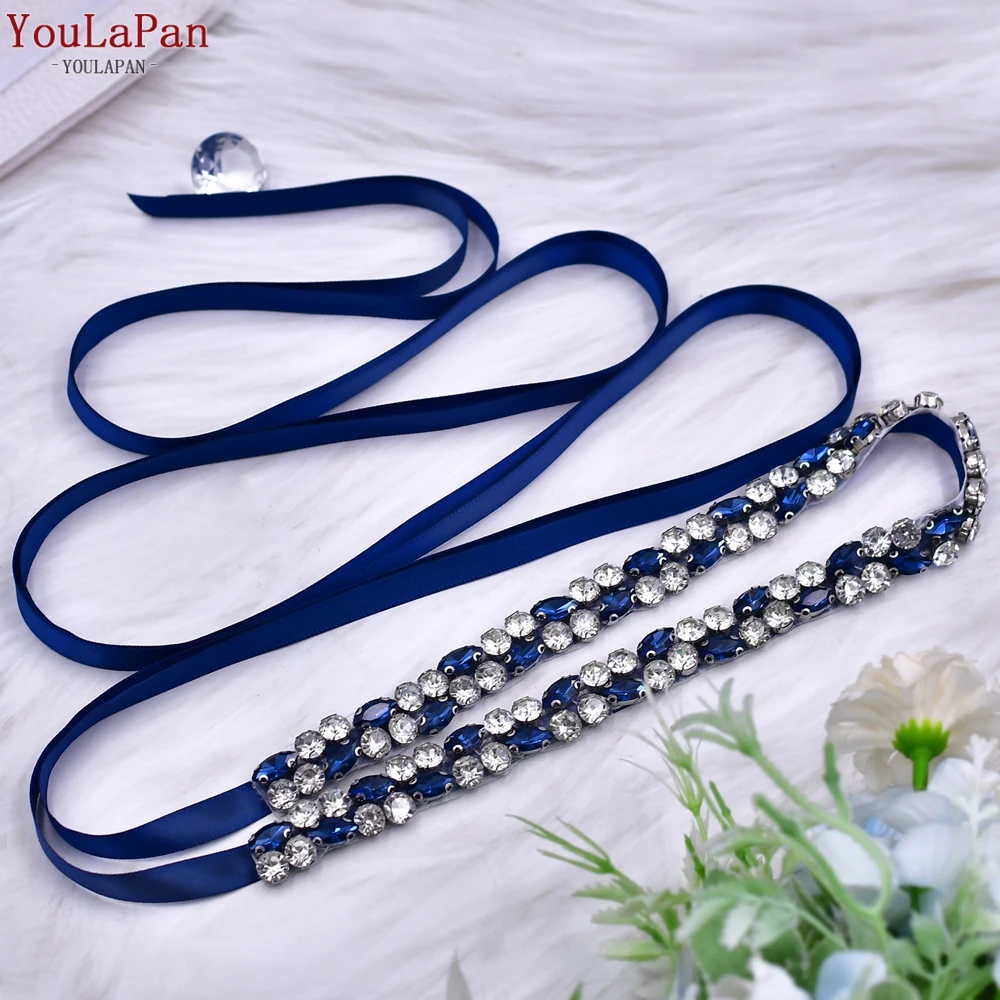 YouLaPan S07-L Fashion Sapphire Thin Belt Women Party Evening Dress Waist Decoration Wedding Bridesmaid Sash