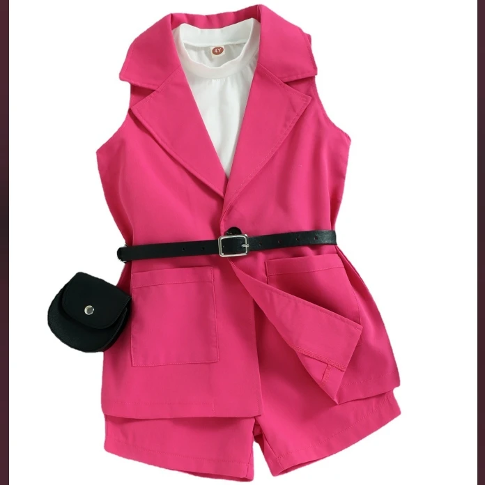 Hot selling summer 4 pieces set beautiful without clothes fashion for baby girls 7 years