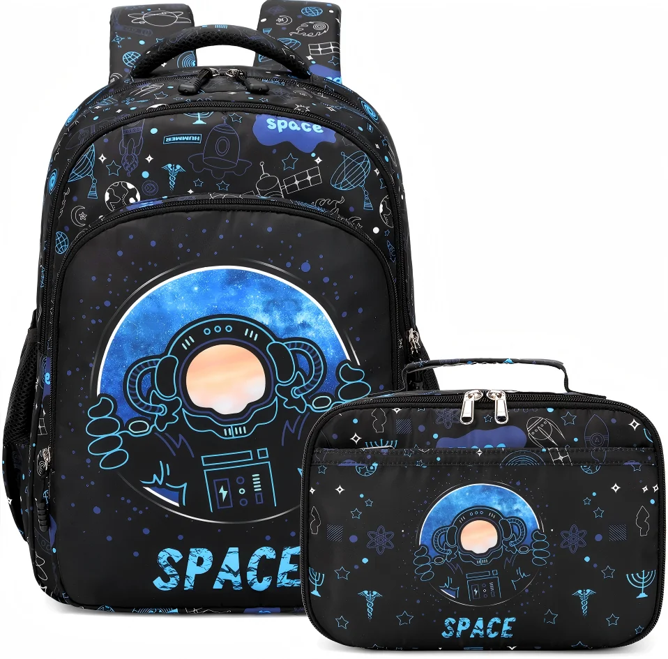 Fashionable Waterproof Student Boy Backpack with Game Machine Pattern Three-Piece Set Including Lunch Bag Stylish School Bag