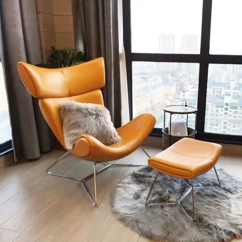 Living Room Accent Chair Revolving Lounge Chair with Footrest Home Furniture Chairs Stainless Steel Modern New Design Leather