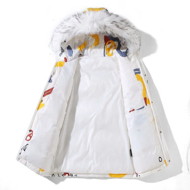 Couple Graffiti painting little devil down jacket 2022 winter new street trend goose thickened warm coat Hooded