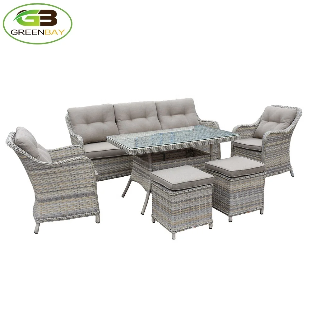 Outdoor garden luxury plastic rattan wicker back cushion sofa furniture