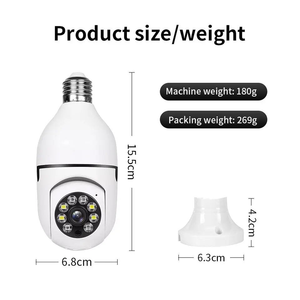 E27 Socket Lamp Holder Full Color 1080P 360 Panoramic CCTV 2MP Wifi IP Camera PTZ Light Bulb Camera