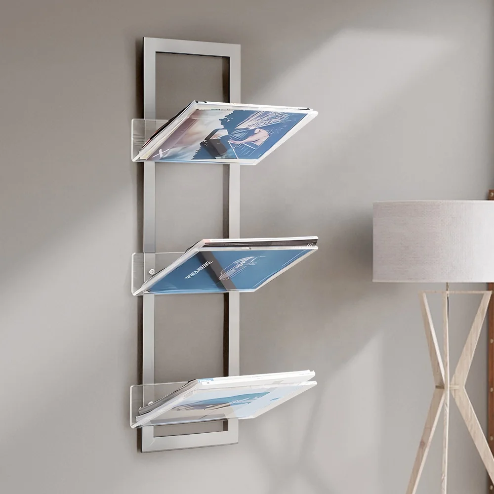 Custom 3 tier european steel wall bookcases decorative ladder modern book shelf luxury clear acrylic display shelf