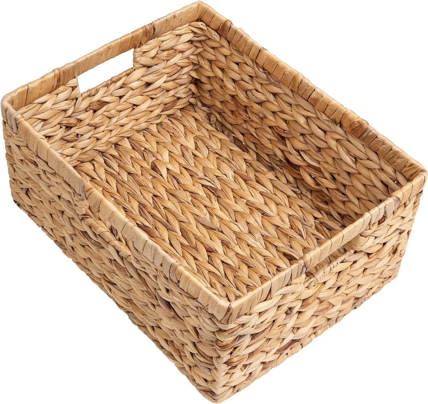 Handwoven Water Hyacinth Basket with Built-in Handles Wicker Storage Basket for Organizing