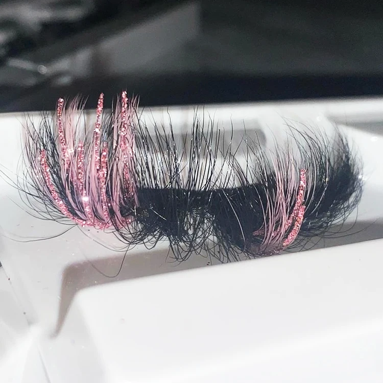 Dramatic Glitter Colored Lashes Style Deep Curl Russian Volume Faux Mink Strip Lashes Party False Lashes
