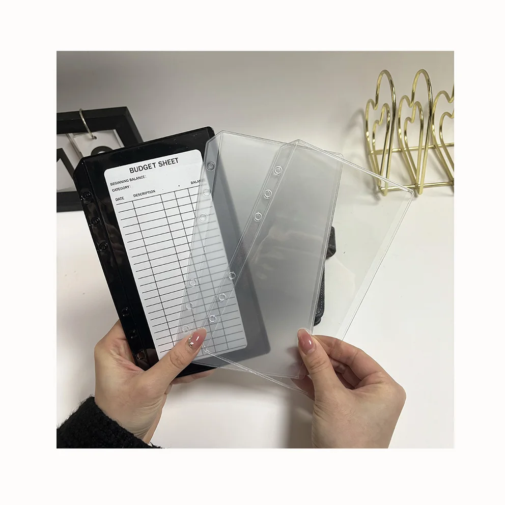 New Product High Quality Durable Refillable 6 Holes A5 A6 A7 Money Holding  Transparent Zippeless Envelope PVC Clear Envelopes