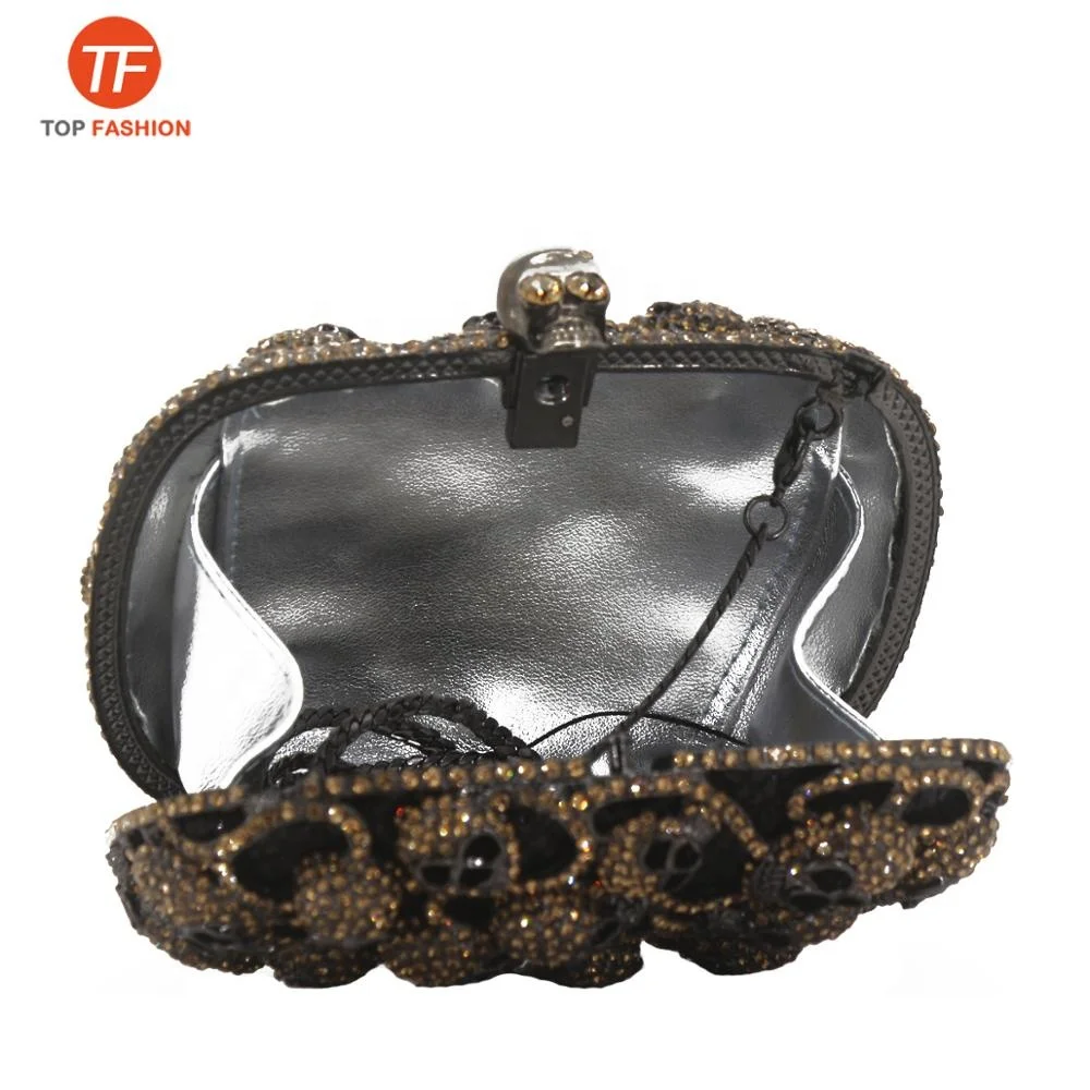 Factory Wholesales Small Crystal Rhinestone Clutch Bag for Formal Party Skulls Head Clutch Purse Cute Handbag