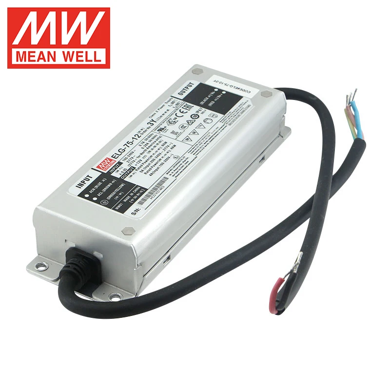 Mean Well ELG-75-12-3Y 75W 5A 12V LED Driver 75W IP67 Metal Housing Constant Voltage And Current Led Driver