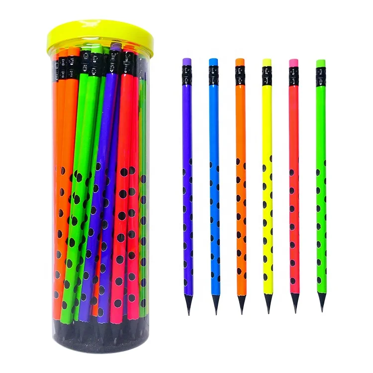 Sharpened Fluorescent Paint Soft Wood HB Pencil Triangle Black Wood Pencil Black Leads Pencil With Eraser