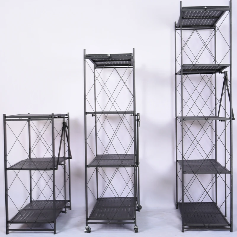 Promotion Cheap Price Top Quality Large Capacity Home Shelving Black Powder Coating Iron Metal Warehouse Storage Rack with Wheel