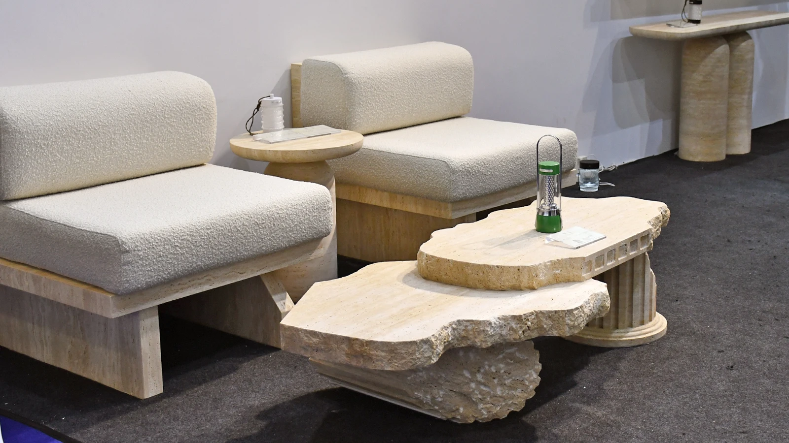 Modern minimalist nordic living room furniture villa coffee table travertine side table  bench